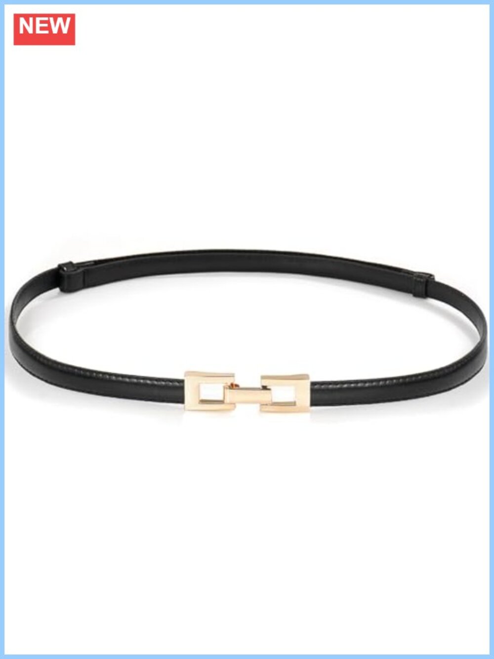 Skinny PU Leather Waist Belt Gold Buckle Adjustable Thin Dress Belt
